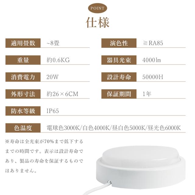 【50個セット】LED シーリングライト 防水 20W 4000lm シーリングライト 6畳 6畳 8畳 LED シーリングライト 丸型 電球色 白色 昼白色 昼光色 小型シーリングライト IP65防水 ーリングライト おしゃれ 明るい リビング LED 和室 シーリングライト 玄関 お風呂 トイレ 洗面所_13