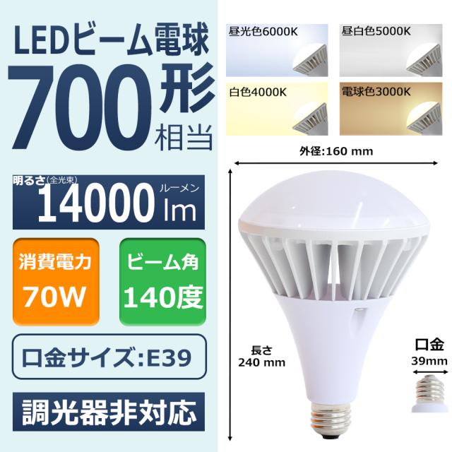 【8個セット】LEDバラストレス水銀灯 LED電球 口金E39 70W 700W形相当 電球色 白色 昼白色 昼光色 IP66 防水 防塵 防雨 防湿 LED ビーム電球 E39 LED電球 ビームランプ形 スポットライト 防雨 LED ビーム角140°【PAR56】 投光器/看板/店舗/撮影/スタジオ/駐車場/倉庫/工場_8
