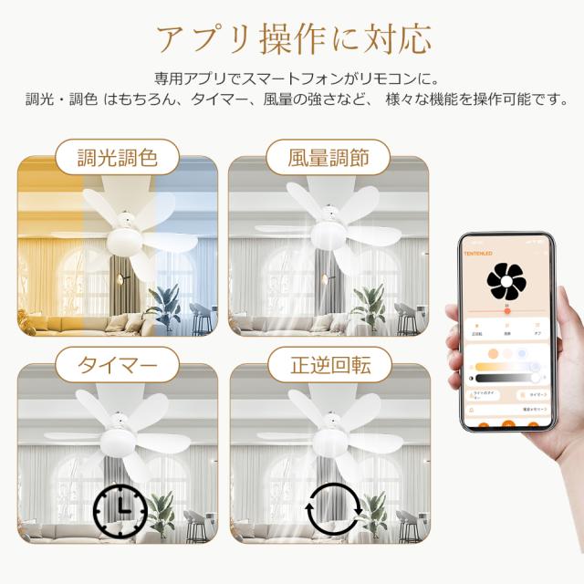 【4台セット】シーリングファンライト シーリングファン LED 6畳 8畳 調光調色 風量調節 リモコン シーリングライト ファン付き照明 照明器具 天井照明 サーキュレーター 2年保証 DCモーター 静音 E26 正逆回転切り替え 空気循環 スマホ操作 タイマー 常夜灯 WiFi対応