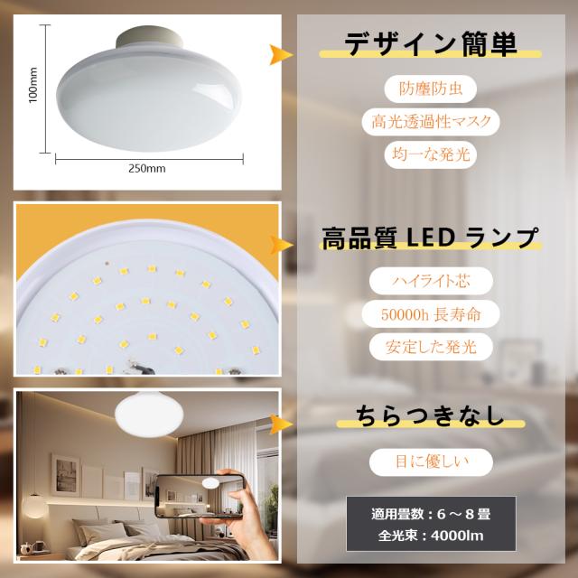 【8個セット】シーリングライト 8畳 20W 4000LM 天井照明 二年保証 ledシーリングライト おしゃれ 工事不要 小型 長寿命 節電 高輝度 薄型 LED照明 リビング 和室 洋室 寝室 子供部屋 8畳 インテリア コンパクト 簡単取り付け 省エネ PSE認証済 四色選択 防虫 防塵 LEDライト_3