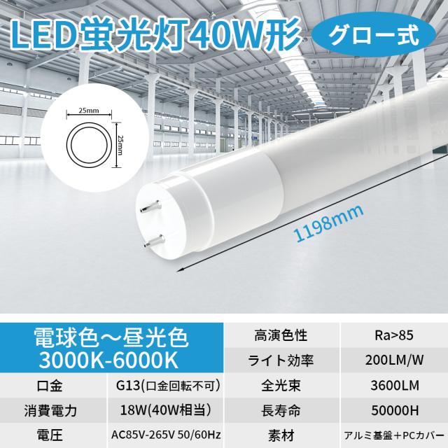 【200本セット】LED蛍光灯 40W形 直管 全光束3600LM グロー式工事不要 T8 40W形 直管蛍光灯 両側給電 G13 口金 1198mm 直管 40形 40W型 直管ランプ LEDベースライト 照明器具 省エネ 節電 低発熱 即点灯 広い照射角 320度 家庭 学校 病院 事務所 工場 倉庫 ショッピングモール_10