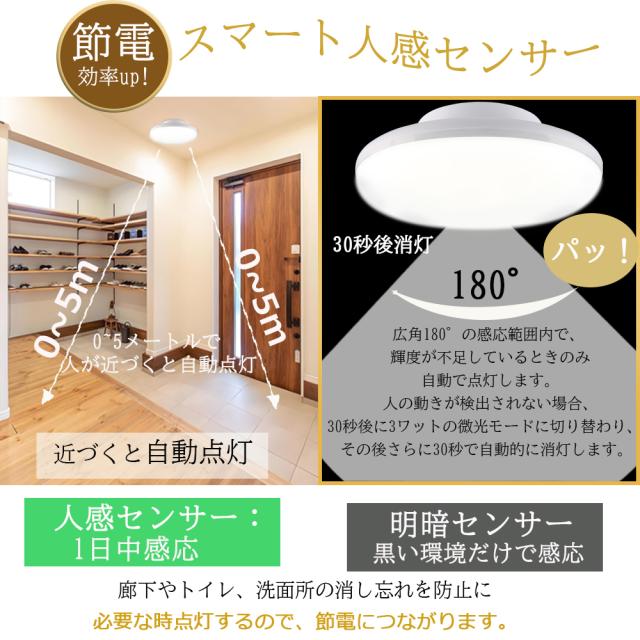 【30個セット】ledシーリングライト 6畳 おしゃれ 小型 人感センサー 人感シーリングライト 人感センサーライト室内 玄関照明 照明器具 電球色 白色 昼白色 昼光色 天井照明 省エネ 節電 センサーライト 自動点灯 玄関 洗面所 廊下 階段 トイレ LED照明 工事不要 2年保証_2