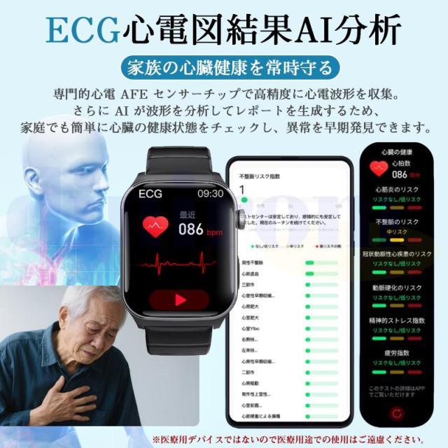 2025最新 スマートウォッチ 医療レベル血糖値評価「血液成分 体組成分析」通話機能 ECG心電図 血中脂質 尿酸 血圧 心拍数 血中酸素 体温 日本製センサー 父の日_3