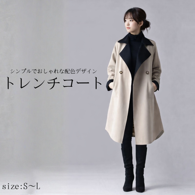 トレンチコート レディース コート ロングコート スプリングコート 春コート ロング丈 フォーマルコート アウター 羽織り 入園式 卒園式 入学式 卒業式 入卒園 通勤 オフィス オフィスカジュアル セレモニー スタイル ベージュ 配色コート