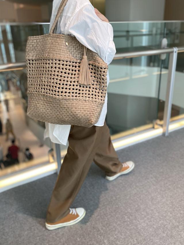 上質 本革】【ハンドメイド製品】 本革 メッシュ トートバッグ かご