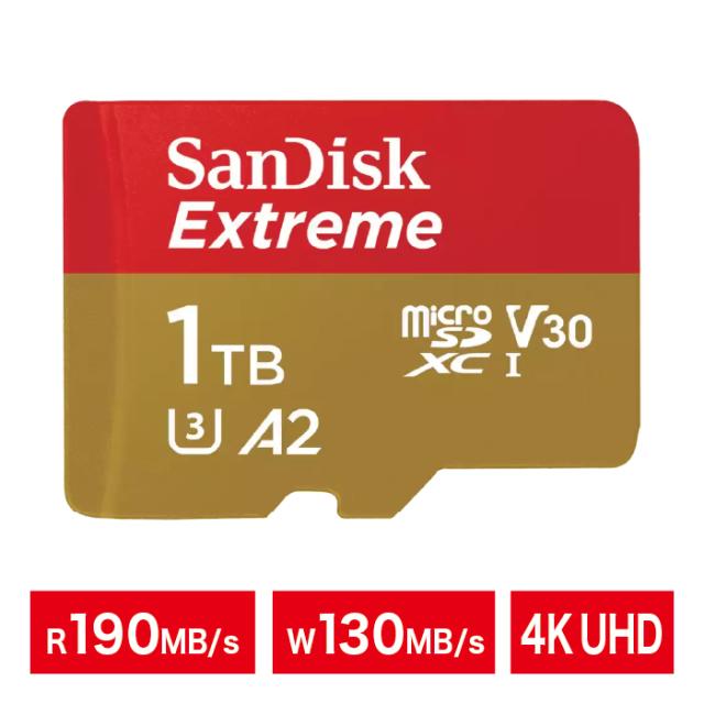 microSDカード microSDXC 1TB SanDisk サンディスク 読込:190MB/s 書込:130MB/s 防水 耐温度 耐湿度 耐落下 耐衝撃 耐磁 耐X線 耐摩耗 4K UHD ドローン A2 U3 SDSQXAV-1T00-GN6MN【ネコポス便配送制限1点まで】