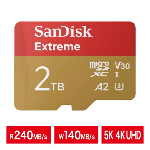 microSDカード microSDXC 2TB SanDisk サンディスク 読込:240MB/s 書込:140MB/s 防水 耐温度 耐湿度 耐落下 耐衝撃 耐磁 耐X線 耐摩耗 4K UHD ドローン A2 U3 SDSQXAV-2T00-GN6MN 【送料無料】【ネコポス便配送制限 1点まで】