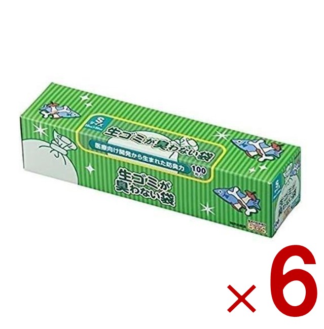 BOS ゴミ袋 生ごみ 生ゴミ 生ごみ袋 臭わない袋 100枚入り Sサイズ 生ゴミ用箱型 防臭袋 衛生 ビニール袋 使い捨て クリロン化成 6個