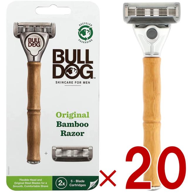 ブルドッグ Bulldog 5枚刃 オリジナルバンブーホルダー 水に強い竹製ハンドル 男性カミソリ ホルダー1本 替刃2コ付き内1コ本体装着済み 剃刀 シック 20個の通販は
