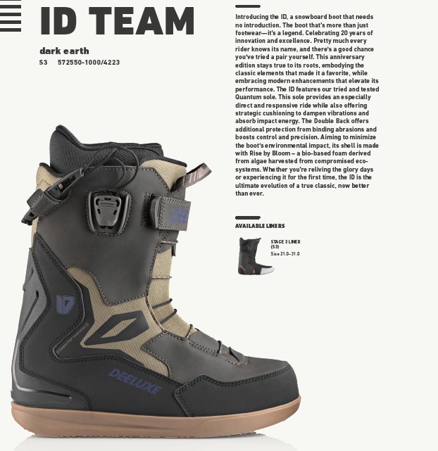 新品未使用 25-26 DEELUXE BOOTS ID TEAM S3 DARK EARTH 25.5cm  即日発送 土日祝発送OK