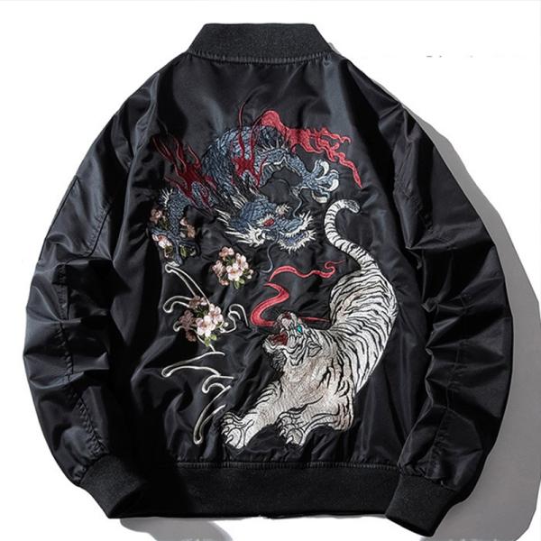 スカジャン メンズ 刺繍 ジャケット サテン 光沢 和柄 和風 花柄 鳳凰 男女兼用 ブルゾン スタジャン フライトジャケット ミリタリー バイク
