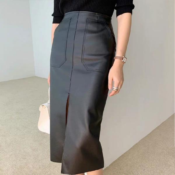 レザースカート レディース ロングスカート 本革 ミディアム丈 スリット 膝丈 ラムレザー 秋冬 ミモレ丈 Aライン 羊革 革スカート 上品 高級感_5