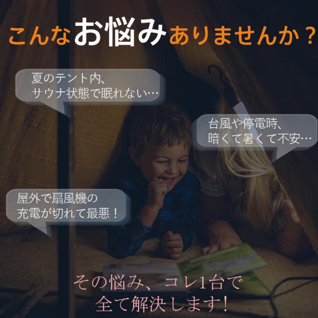扇風機 キャンプ アウトドア USB充電式 6Lタンク 氷水対応 ミスト加湿 LEDランタン 吊り下げ リモコン 静音 多機能_1