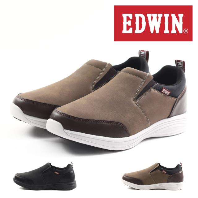 エドウィン EDWIN メンズ スリッポン スニーカー カジュアル カジュアルシューズ 防水 防滑ソール 甲高 幅広 6E 軽量の通販は