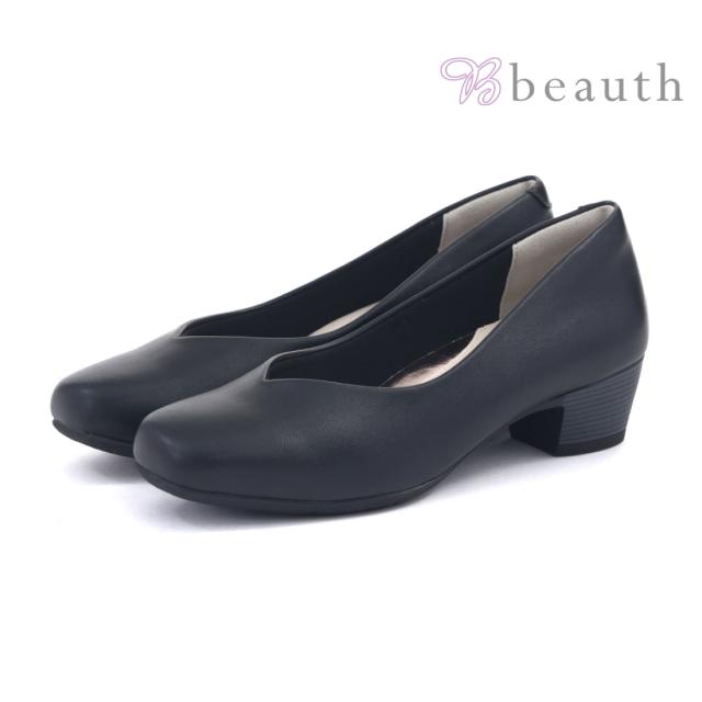 ビュース Beauth レディース パンプス ラクピタ LUCK pita ビジネス フォーマル リクルート 黒 ブラック 走れるパンプス 3E 幅広 ワイド 疲れにくい 4cmヒール Ｖカットスクエアトゥ BT-613 立ち仕事 脱げにくい 軽量 軽い