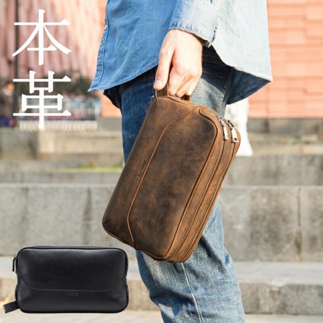 メンズクラッチ収納バッグ本革クレイジーホース牛革ハンドバッグ財布クラッチ 父の日の通販は 9,800円