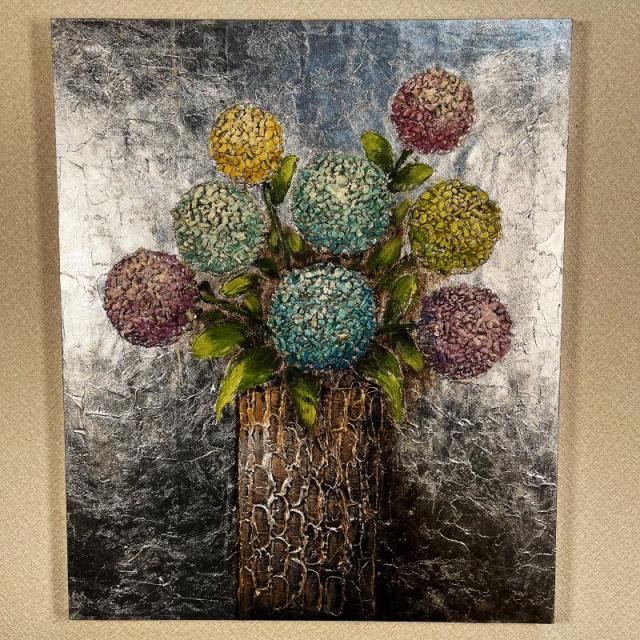 手描き油絵 アジサイ インテリア絵画 肉筆油絵 アートパネル 50×60ｃｍ 木枠張り 送料無料 プレゼント 父の日の通販は 21,158円