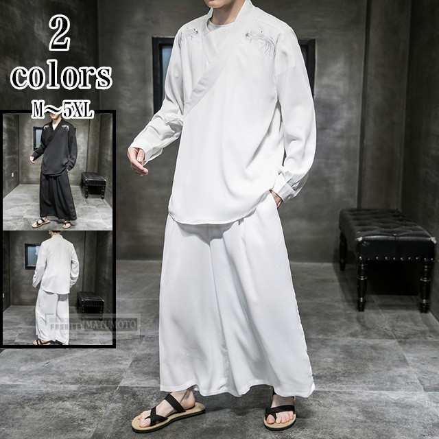 セットアップ メンズ 長袖 ワイドパンツ 薄手 ジャージ 上下セット スウェット リネン 綿麻 甚平 浴衣 部屋着 新作の通販は