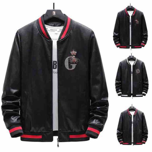 新作 レザーコート メンズ ラムレザー 革ジャン 革コート 野球着 ゆったり おしゃれ 快適 刺繍 PUジャケット M--5XLの通販は