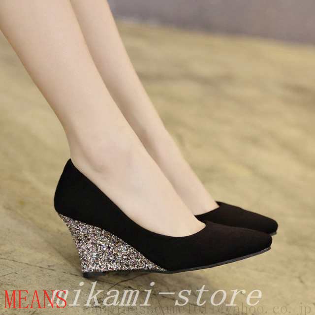 5色ウェッジソールパンプス5cm/8cmヒール痛くないレディース歩きやすいポインテッドトゥ脱げない上品通勤用仕事卒業式ローヒール優雅靴21の通販は