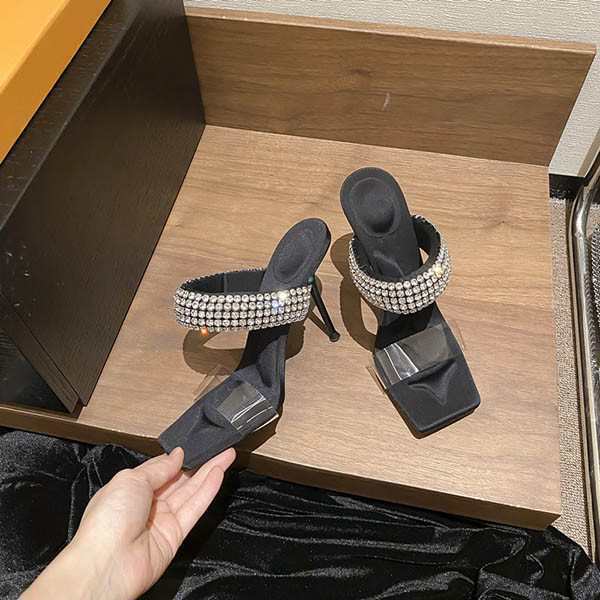 ミュール サンダル キラキラ レディース ピンヒール 夏 ベルト 大きいサイズ スクエアトウ ハイヒール 靴 女性の通販は