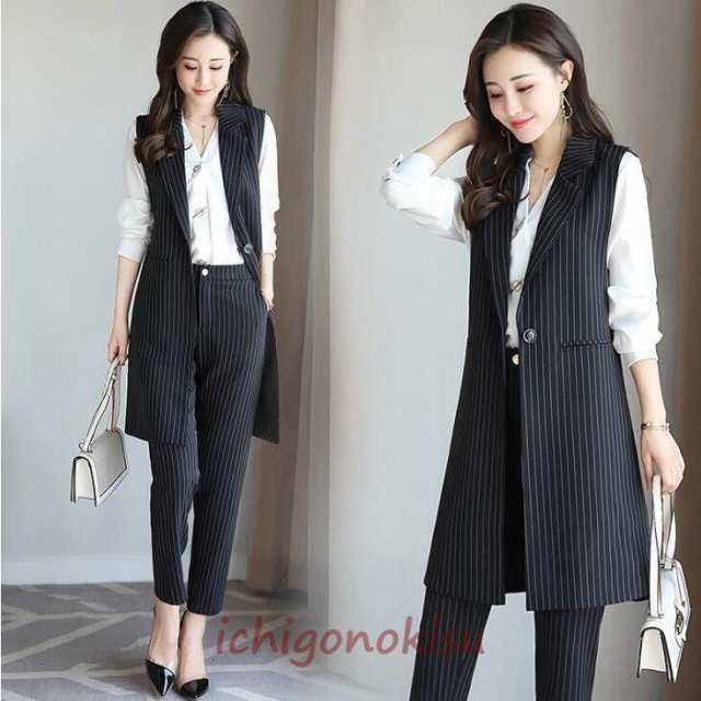 パンツスーツ レディース パンツ セットアップ ベスト ロングベスト ロング丈 ジレ パンツ テーパードパンツの通販は 8,127円