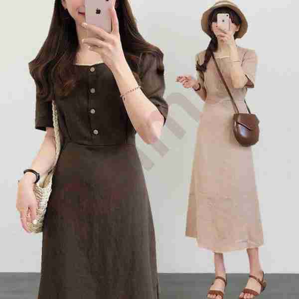 ワンピース レディース 40代 マキシワンピース 春夏新作 きれいめ 綿麻ワンピース 半袖 スクエアネックワンピース aラインスカート オシの通販は 5,856円