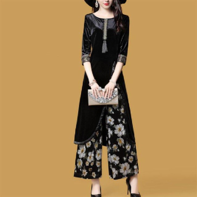 パンツドレス 秋 2022 中華風 チャイナ風 民族風 ガウチョパンツ ワイドパンツ 体型カバー こなれ感 きれいめ エレガント系 30代 40代 レの通販は 6,227円