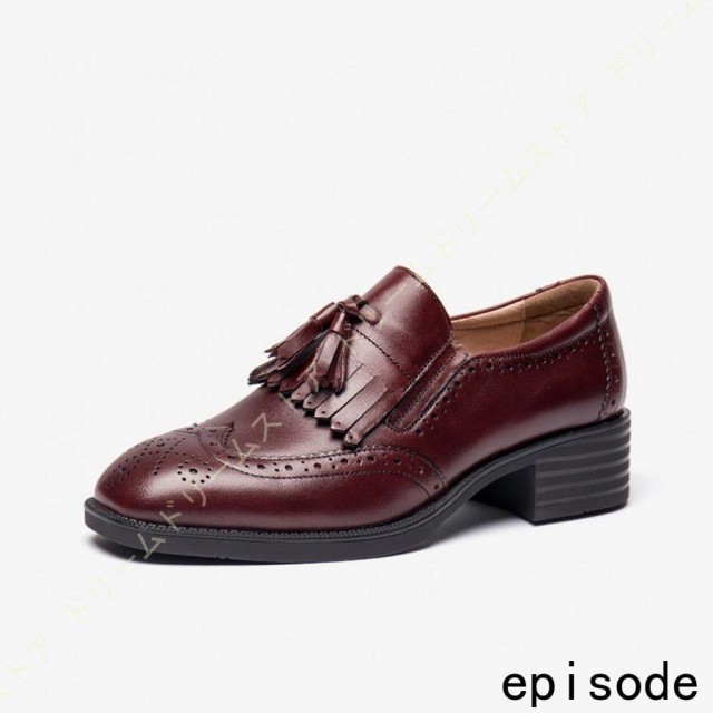 2.5cmヒール タッセル ローファー パンプス レディース 本革 ウィング