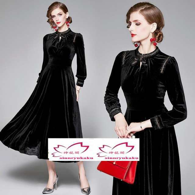 ワンピース 秋冬 レディース ワンピース ベルベット 演奏会 披露宴 イブニングドレス スエレガンス Aラインドレス 結婚式 フォーマルドレの通販は 11,073円