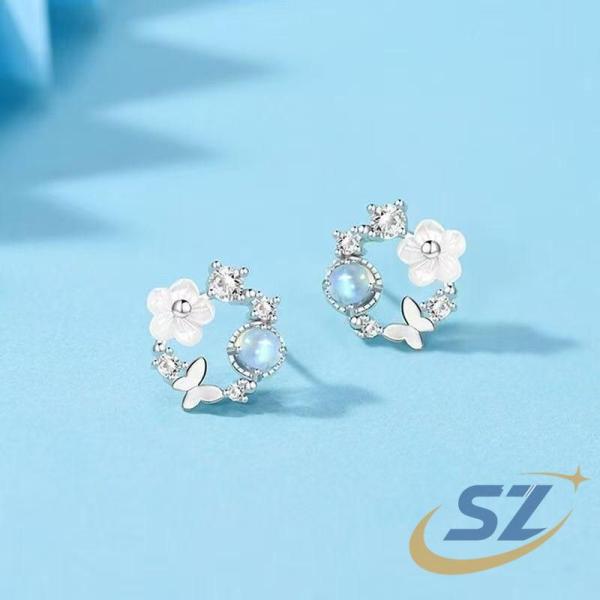 ピアス レディース 女性 蝶と花 オシャレ 大人可愛い 上品 プラチナ仕上げ シェンヘン シルバー925 人気 誕生日プレゼント おしゃれ 着回し 通勤 カジュアル