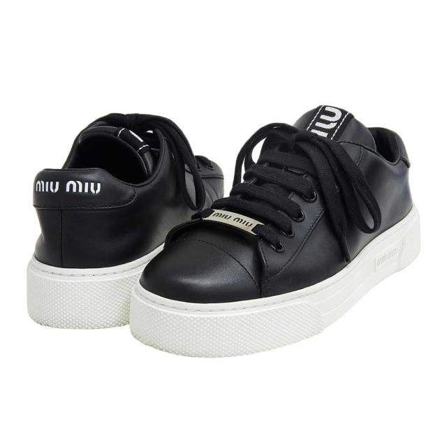ミュウミュウ レザー ローカットスニーカー 5E165D レディース ブラック MIUMIU 中古 【アパレル・小物】