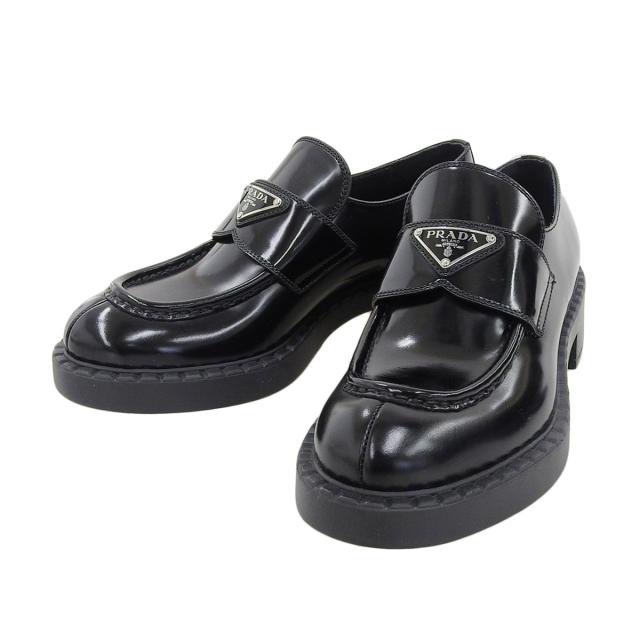 大人気PRADAプラダ チョコレート ブラッシュドレザー ローファー 37