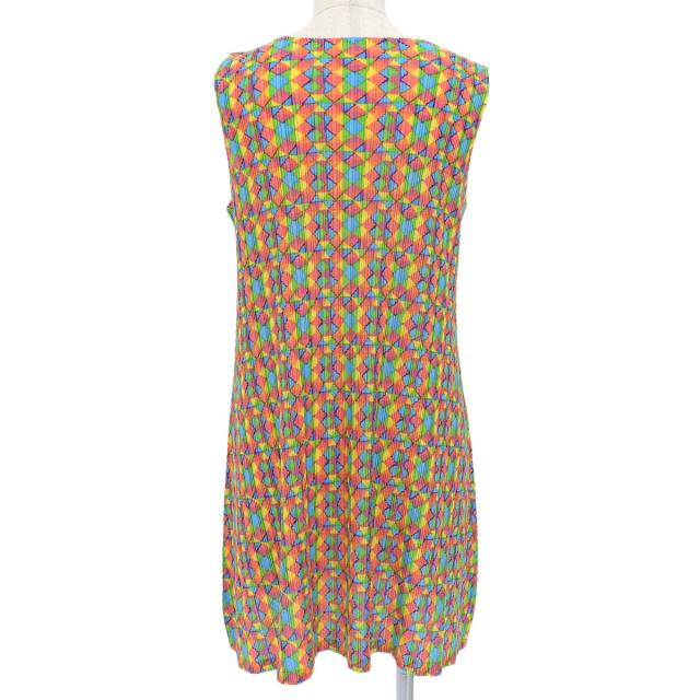 プリーツプリーズ 総柄 ミニ ワンピース レディース マルチカラー  