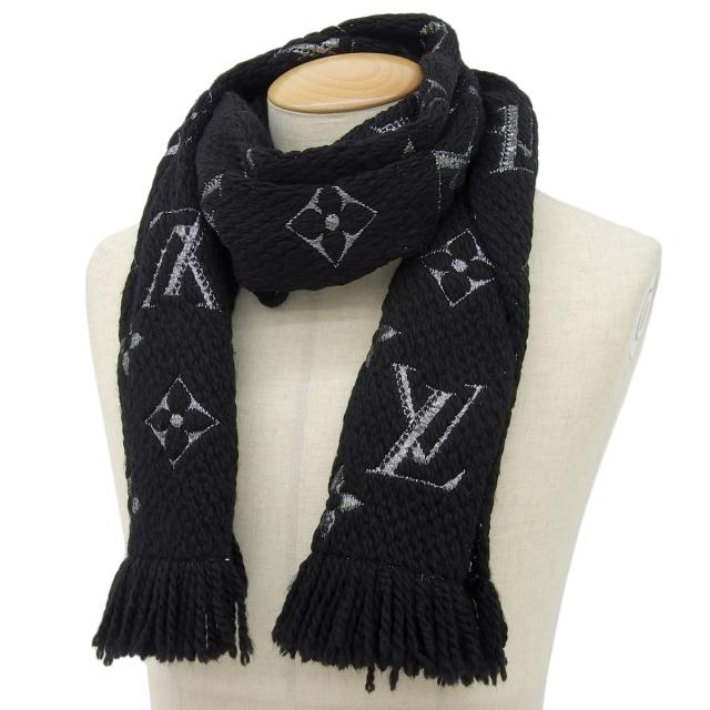ルイヴィトン エシャルプ ロゴマニア マフラー ブラック ウール M75833