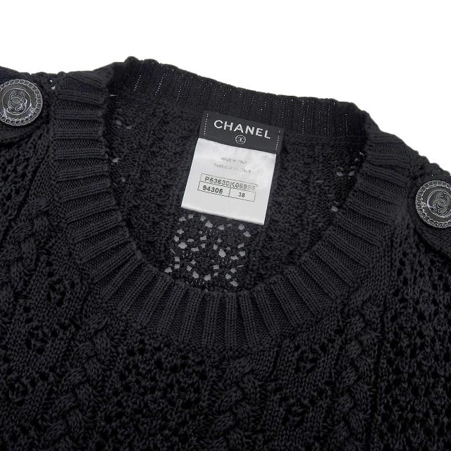 CHANEL - シャネル ココマーク 半袖 コットン ニット P53630K06995 レディース ブラック CHANEL 【中古】 【アパレル・小物】 シャネル ココマーク 半袖 コットン ニット P53630K06995