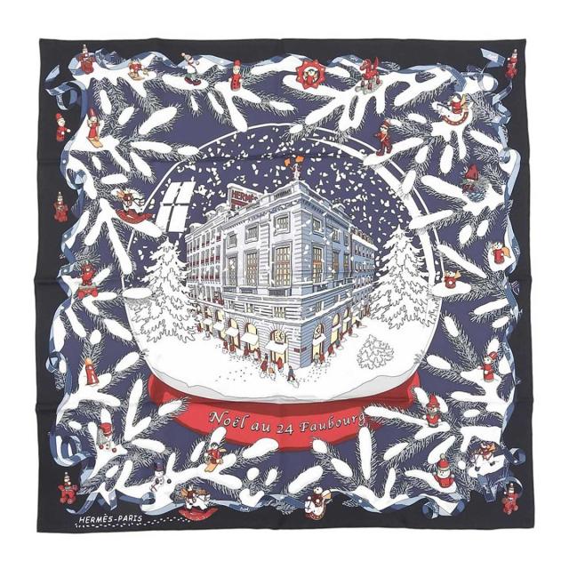 エルメス Faubourg フォーブル24番地のクリスマス 馬カレ90 スカーフ
