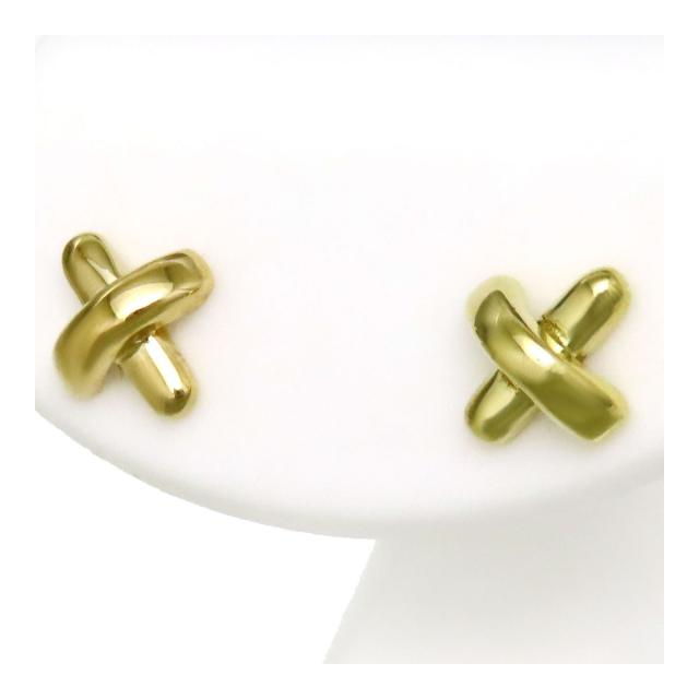 ティファニー 750 シグネチャー クロス ピアス 18金 YG K18 本物