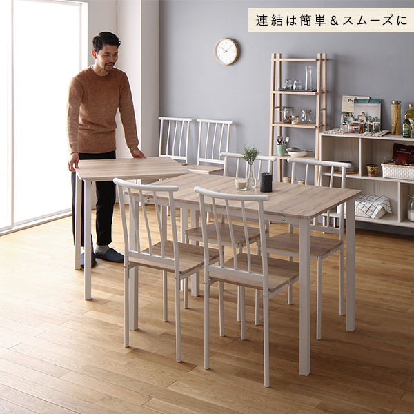 【ダイニング セット 8点 分割 テーブル 幅180cm チェア 6脚 ナチュラル×ホワイト】 シンプル モダン 北欧 木製 スチール デザイン 6人掛け 組立品_13