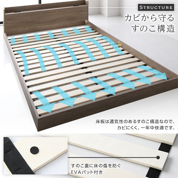 ベッド セミダブル 国産ポケットコイルマットレス付き グレージュ 低床 棚付き 宮付き 宮棚付き コンセント付き すのこ フロアベッド ローベッド 低床ベッド すのこベッド すのこベット ローベット フロア ベット セミダブルベッド セミダブルベット_8
