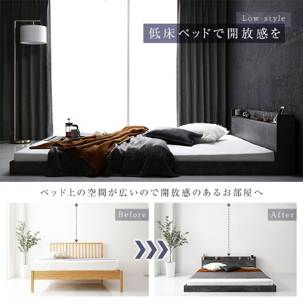 ベッド シングル ポケットコイルマットレス付き ストーングレー 低床 宮付き 棚付き 宮棚付き コンセント付き すのこ フロアベッド ローベッド 低床ベッド すのこベッド すのこベット ローベット フロア ベット シングルベッド シングルベット