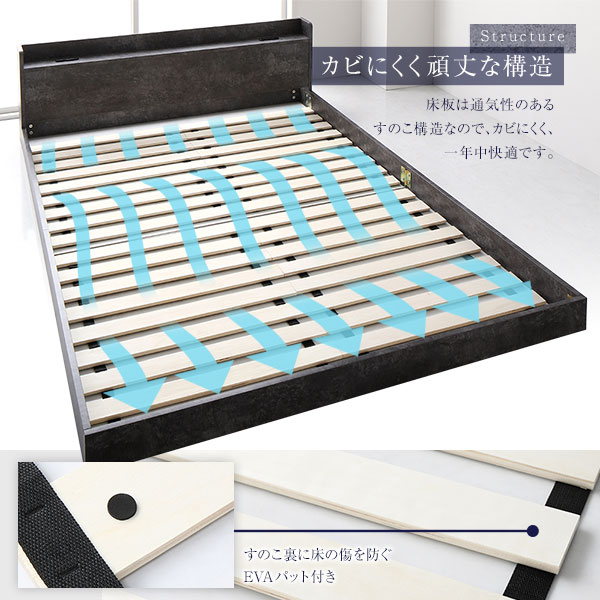 ベッド シングル ポケットコイルマットレス付き ストーングレー 低床 宮付き 棚付き 宮棚付き コンセント付き すのこ フロアベッド ローベッド 低床ベッド すのこベッド すのこベット ローベット フロア ベット シングルベッド シングルベット