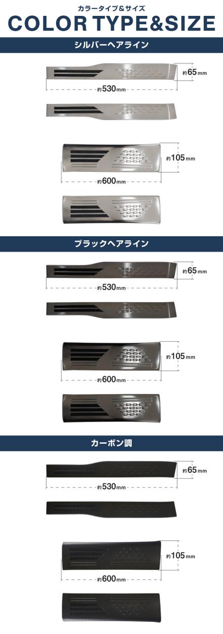 新型デリカミニ ekスペース ルークス 共通 スカッフプレート サイドステップ内側 フロント・リアセット 4P 滑り止めゴム付き 2025年フルモデルチェンジ後対応 選べる3色 シルバー ブラック カーボン調