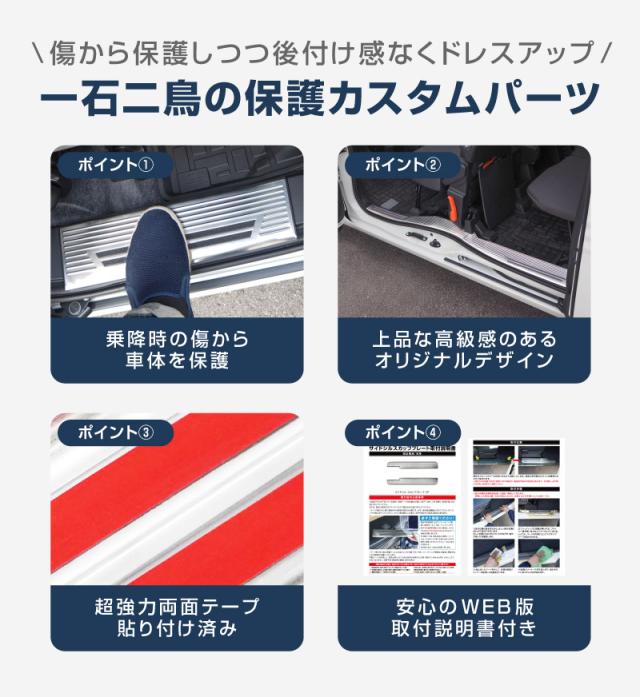 【予約/シルバー・ブラック：7月30日頃入荷予定】N-VAN スカッフプレート サイドステップ内側 滑り止め付き フロント・リアセット 4P 選べる2色 シルバー ブラック_5