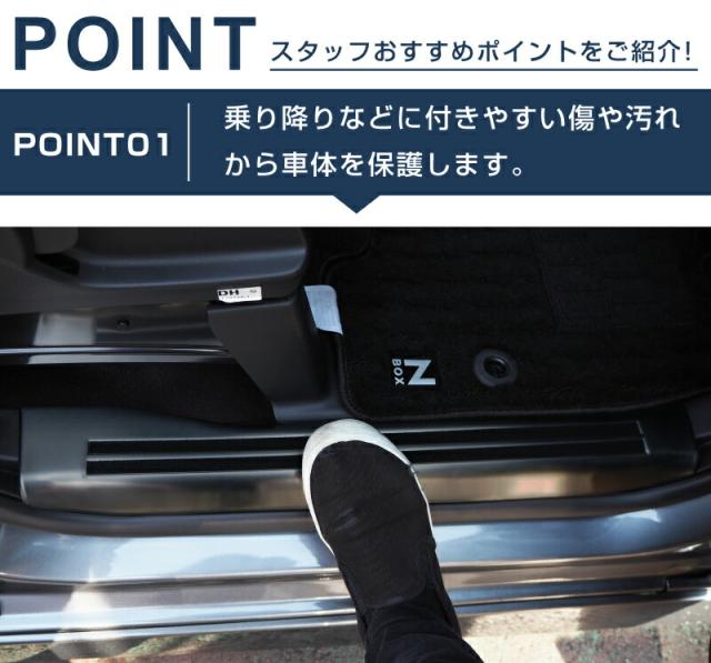 【予約/7月20日頃入荷予定】N-BOX JF3 JF4 スカッフプレート サイドステップ内側 滑り止めゴム付き フロント・リアセット 4P ブラック_12