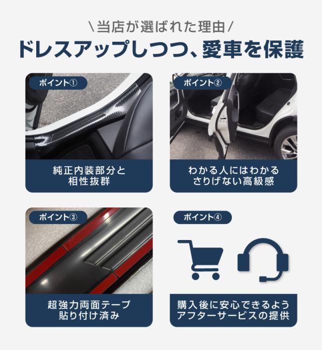 RAV4 50系 スカッフプレート サイドステップ内側 滑り止めゴム付き フロント・リアセット 4P 選べる3色 シルバー ブラック カーボン調_4