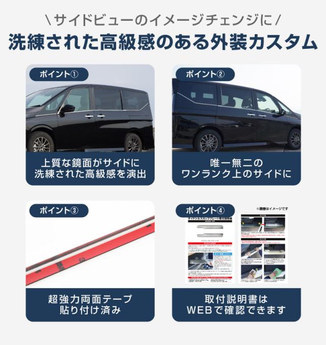 新型セレナ C28 ウィンドウトリム ガーニッシュ 左右セット 10P 鏡面仕上げ 2026年2月マイナーチェンジ後対応 外装 カスタム パーツ アクセサリー ドレスアップ 社外品 カスタマイズ 日産 NISSAN SERENA_3