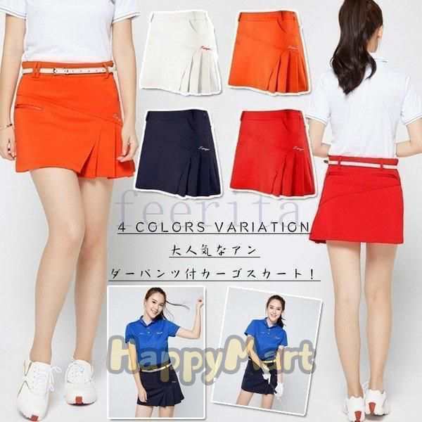 インナーパンツ一体型！ゴルフウェアレディースゴルフスカートスポーティー無地可愛いミニスカートインナーパンツ付き裏地付き秋冬の通販は 5,939円