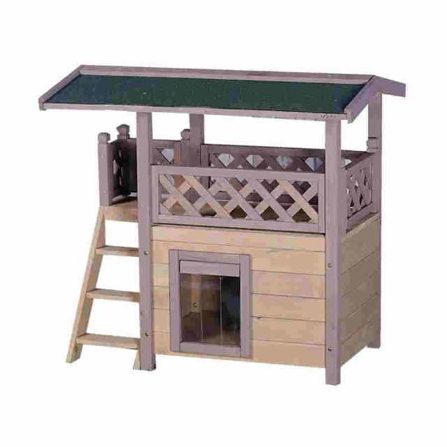 木製キャットハウス屋外防水ペットハウス2階建てキャットハウスキャットヴィラ階段付きハウスキャットハウスドアフラップ付きの通販は 24,092円