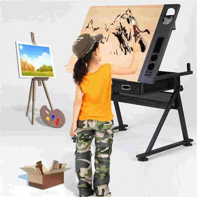 図面テーブル、製図机、調節可能な描画表、高さ調節可能な製図机傾斜可能な卓上製図台、2つの収納引き出し付きアートライティング読書ワークステーション、絵画の通販は